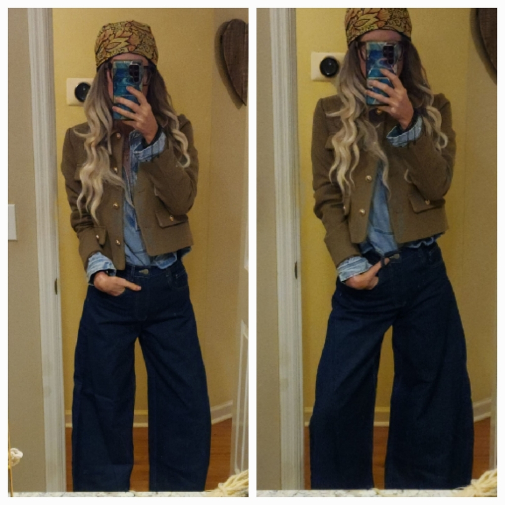 Zara Dark Blue Wide Leg Jeans - High Waist Flare - Picture 2 of 5